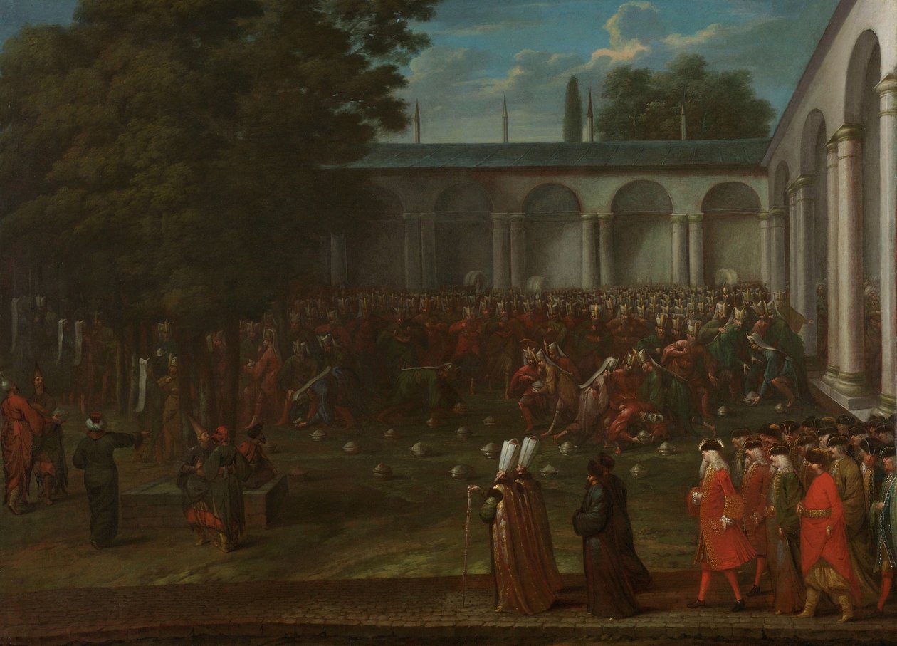 Cornelis Calkoen em seu caminho para sua audiência com o sultão Ahmed III, c.1727-30 de Jean Baptiste Vanmour
