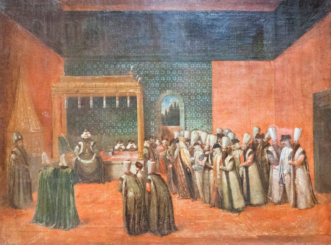 Sultão Ahmed III a receber um embaixador europeu, c.1725 (óleo sobre tela) de Jean Baptiste Vanmour