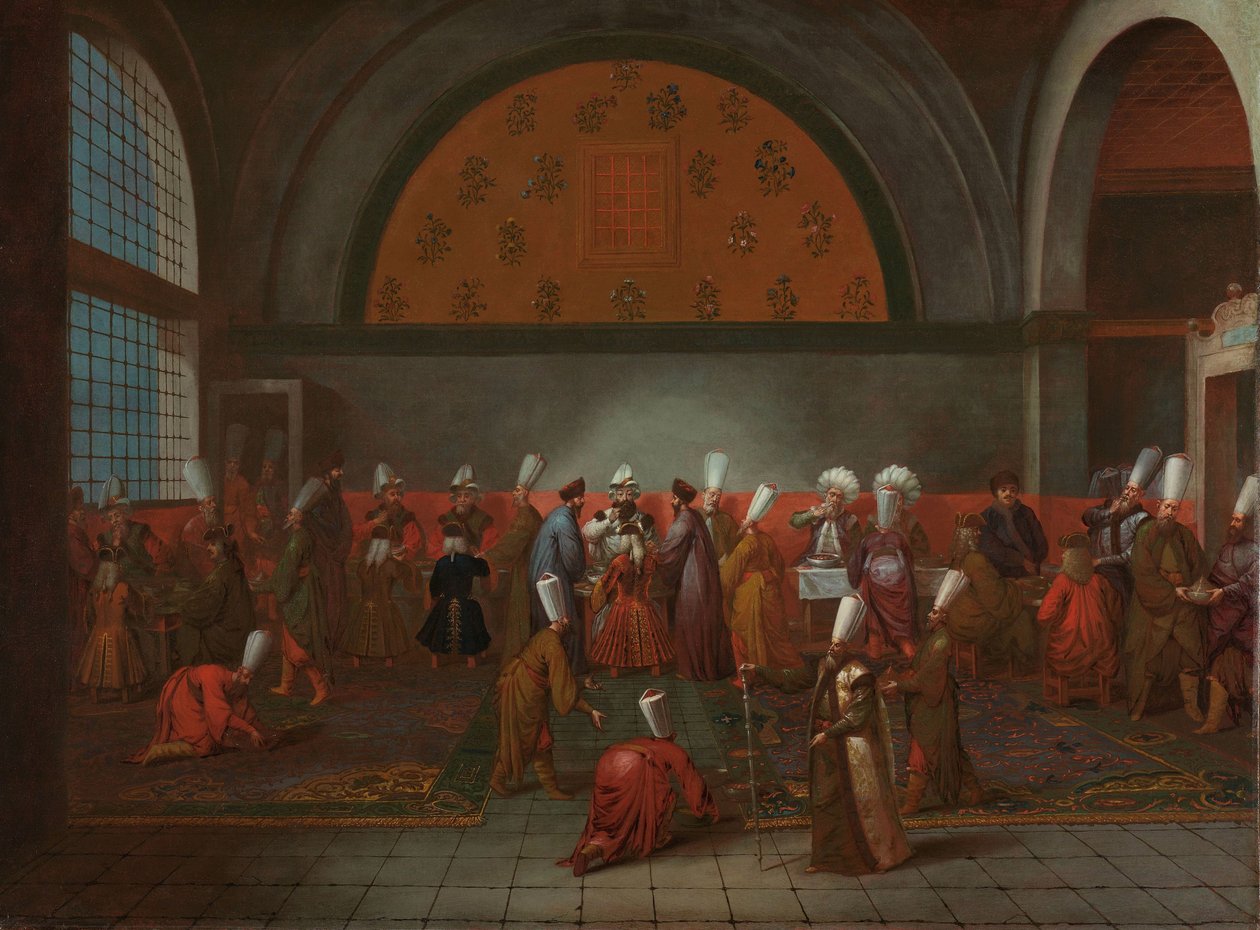 A Refeição em Honra do Embaixador Cornelis Calkoen
A refeição apresentada ao Embaixador Cornelis Calkoen pelo Grande Vizier em nome do Sultão Ahmed III, 14 de Setembro de 1727 de Jean Baptiste Vanmour