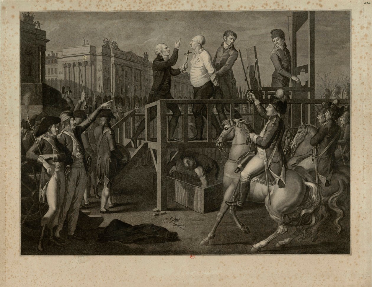 A execução de Luís XVI na Place de la Revolution em 21 de janeiro de 1793, ca 1794. de Jean Baptiste Verite