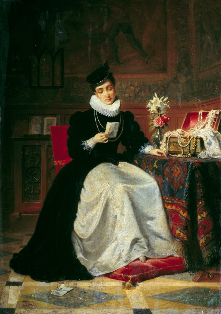Mulher Lendo uma Carta Pintura de Jea-Baptiste Victor Loutrel (1821-1908) Sol do século XIX. 0,48x0,34 m Rouen, Musee des Beaux Arts de Jean Baptiste Victor Loutrel