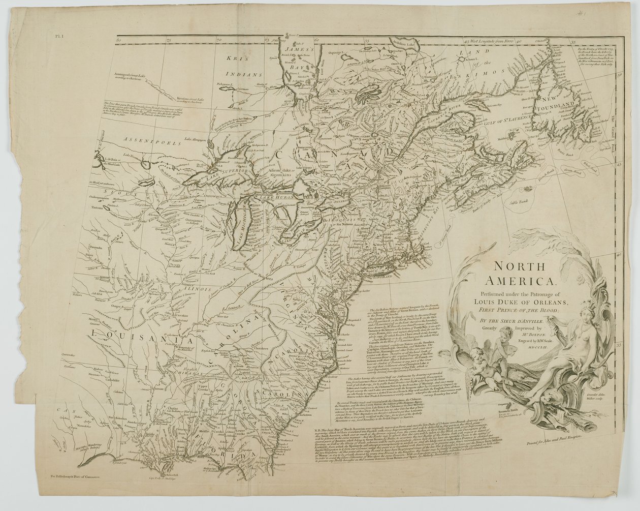 América do Norte, gravada por Richard William Seale, 1752 de Jean Baptiste after dAnville