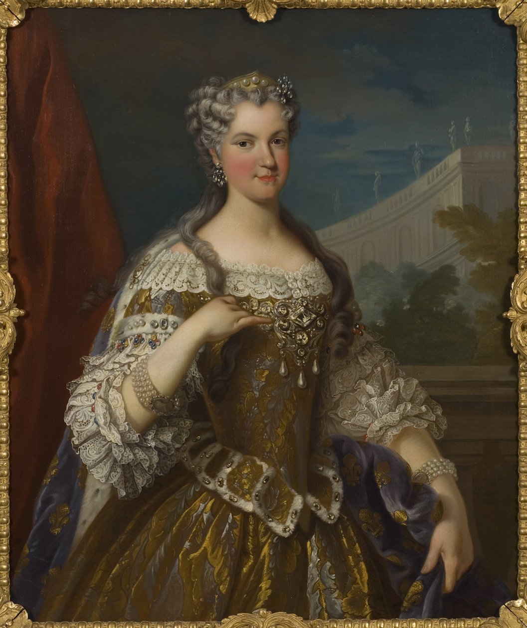 Marie Leszczynska (Leczinska), aristocrata polonaise et reine de France - Retrato de Marie Leszczynska, Rainha de França (1703-1768), de Van Loo, Jean Baptiste, Cópia após (1684-1745). Óleo sobre tela. Dimensão : 104x82 cm. Nationalmuseum Stockholm de Jean Baptiste van Loo