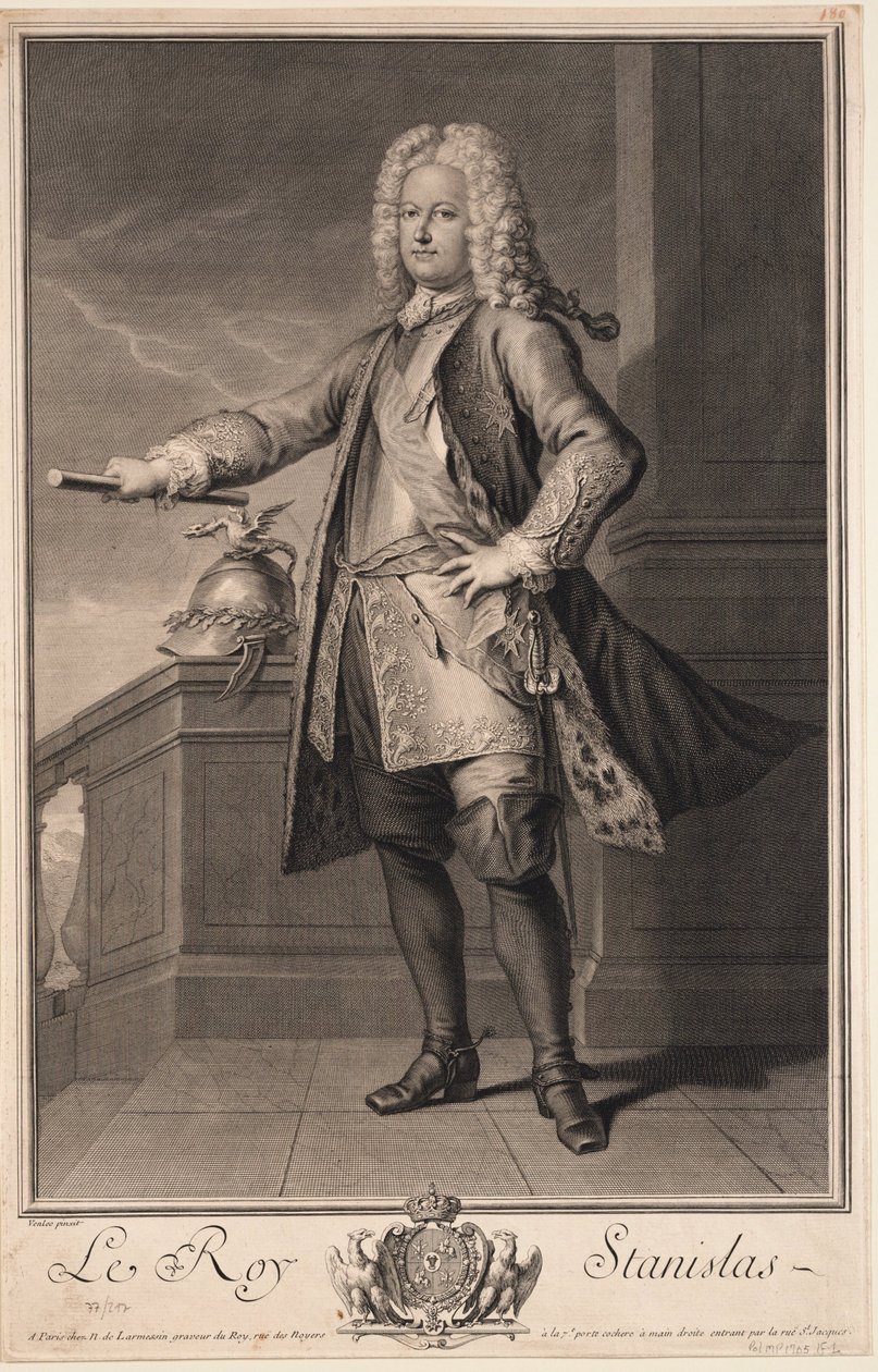 Stanislas Leszczynski (Leczinski), dit le Bienfaisant - Stanislaw I Leszczynski (1677-1766), Rei da Polónia - Van Loo, Jean Baptiste (1684-1745) - 1705 - Gravura em cobre - 53,5x33 - Colecção Privada de Jean Baptiste van Loo