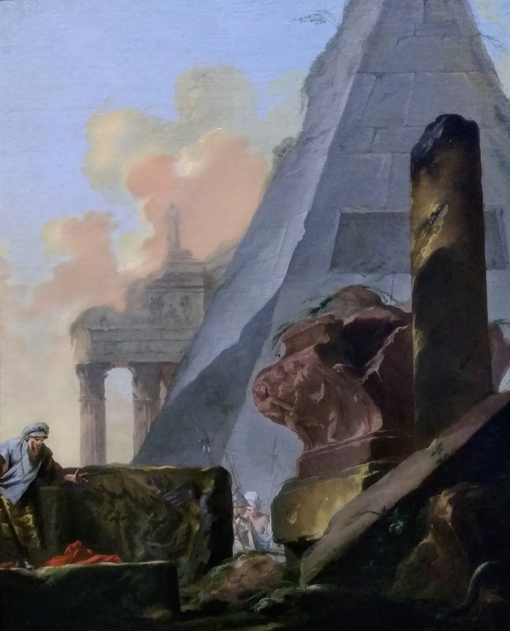 Alemão: Ruinen mit Pyramide
Francês: Ruines avec la pyramide de Sextius de Jean Barbault