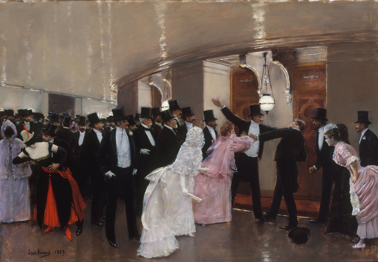 Discussão nos corredores da Opéra de Jean Beraud