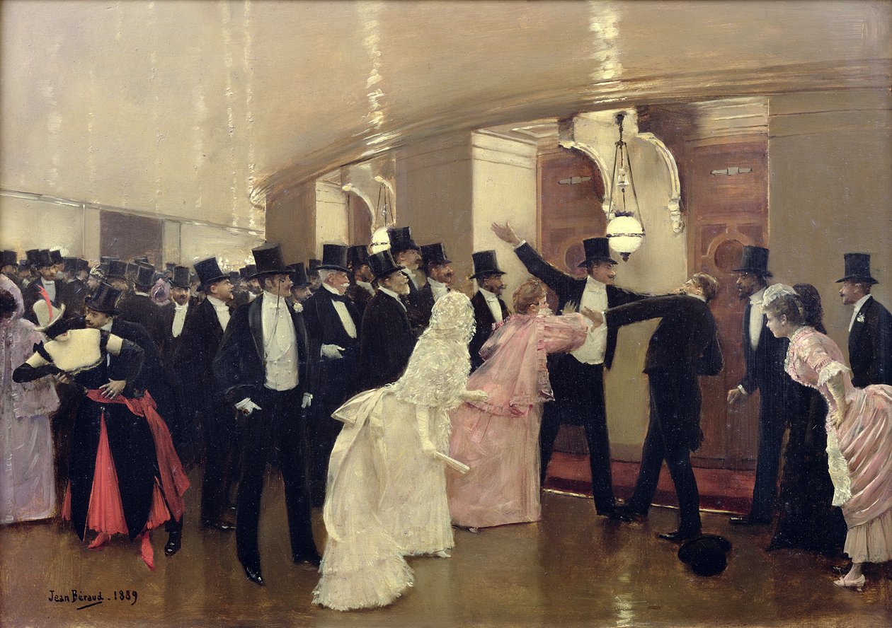 Um argumento nos corredores da ópera, 1889 de Jean Beraud