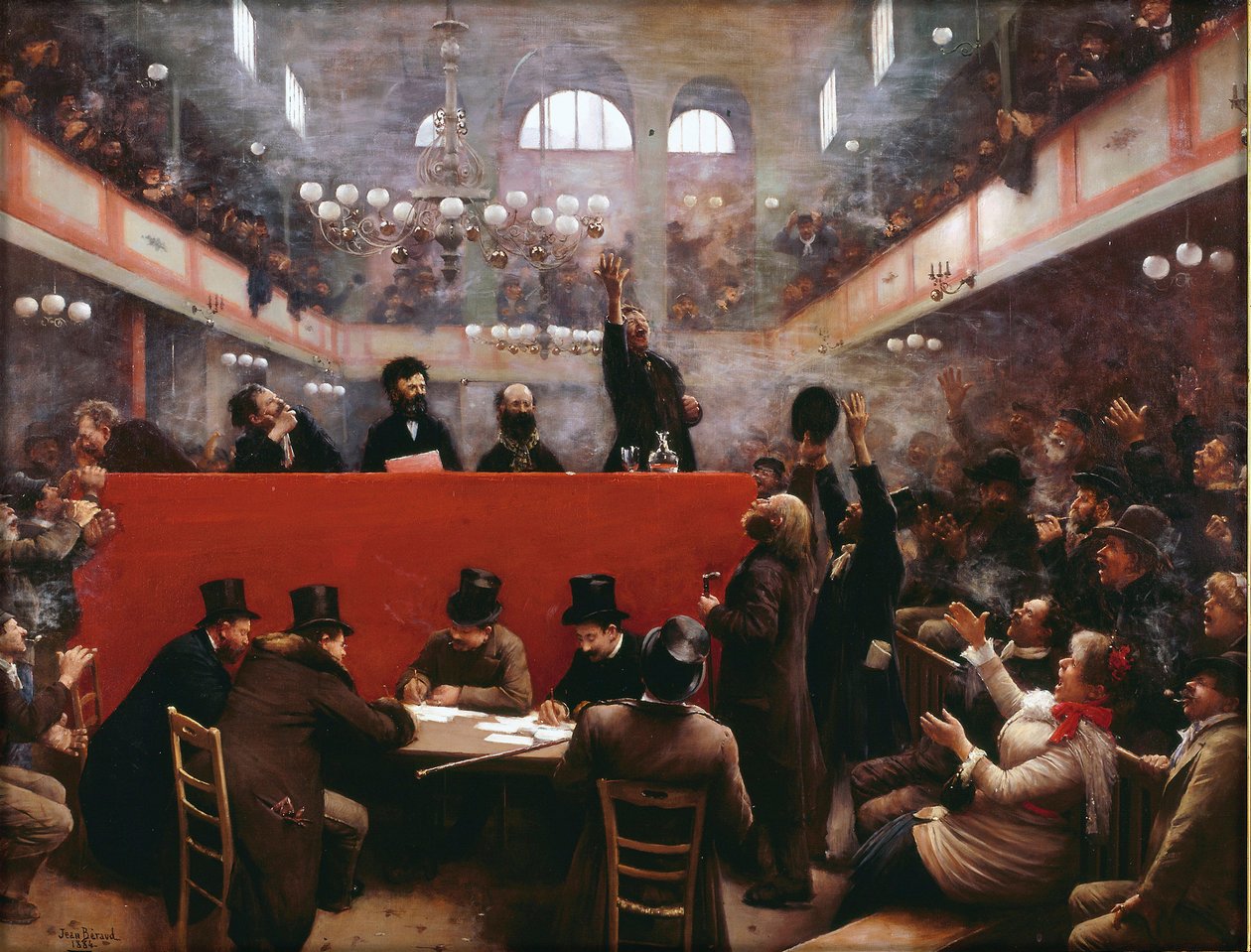 No Graffard Meeting Hall (localizado no 138, boulevard de Menilmontant em Paris) por Beraud, Jean (1849-1936) de Jean Beraud
