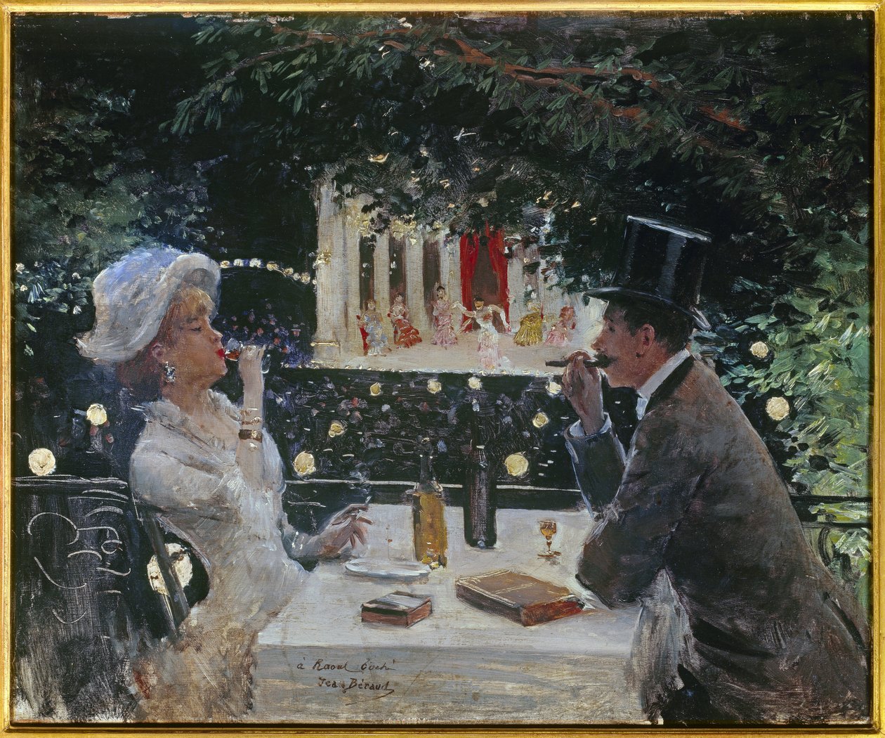 Jantar no Ambassadors. Pintura de Jean Beraud (1849-1935), século XX. Óleo sobre madeira. Dim: 0,37 x 0,45m. Paris, Musee Carnavalet. de Jean Beraud