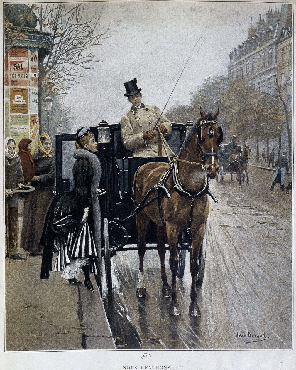 Mulher elegante numa carruagem em Paris: "Nós retornados" - ilustração de Jean BERAUD (1849 - 1935), final do século XIX. de Jean Beraud
