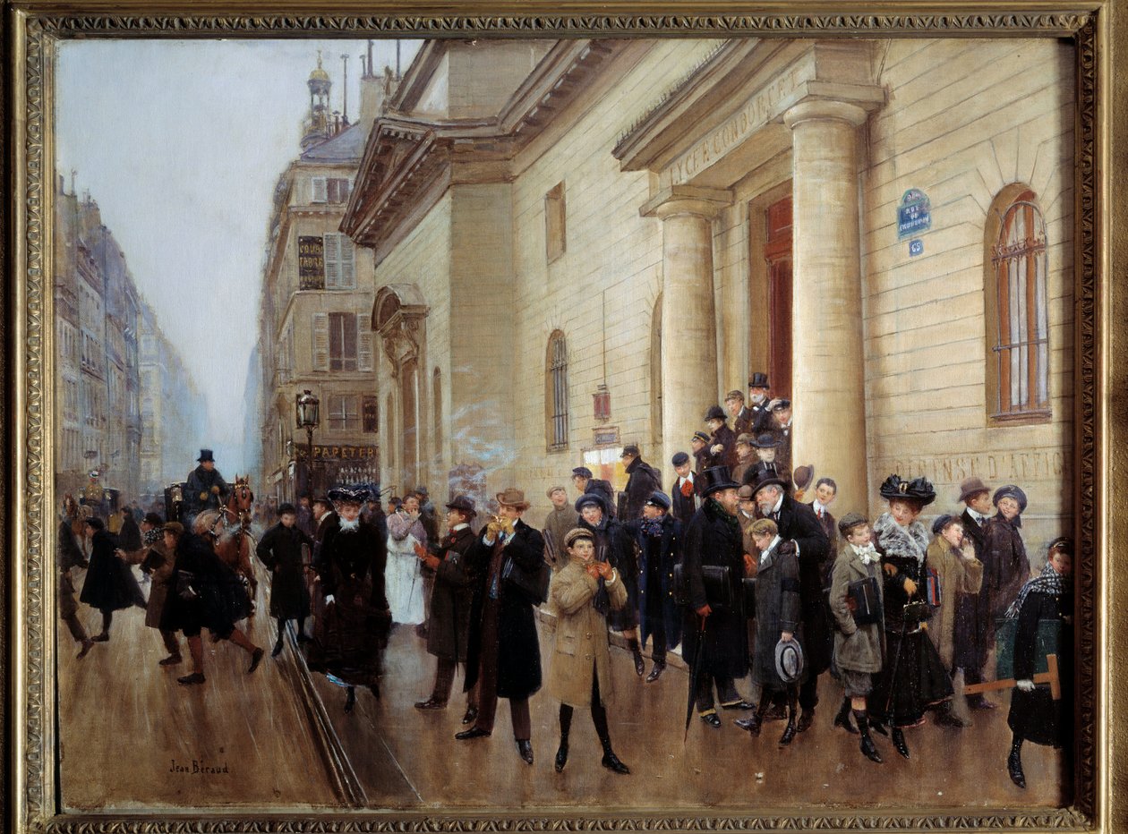 La sortie du Lycee Concorcet à Paris Pintura de Jean Beraud (1849-1935) 1903 Sol. 0,51x0,65 m Paris, musee Carnavalet - Deixando o Condorcet Lycee, em Paris. Pintura de Jean Beraud (1849-1935) de Jean Beraud