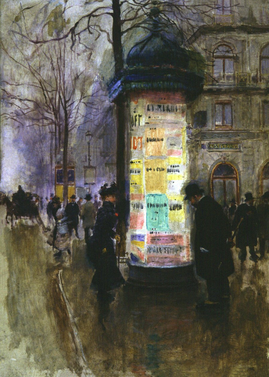 Coluna Morris, c.1900 (aguarela) de Jean Beraud