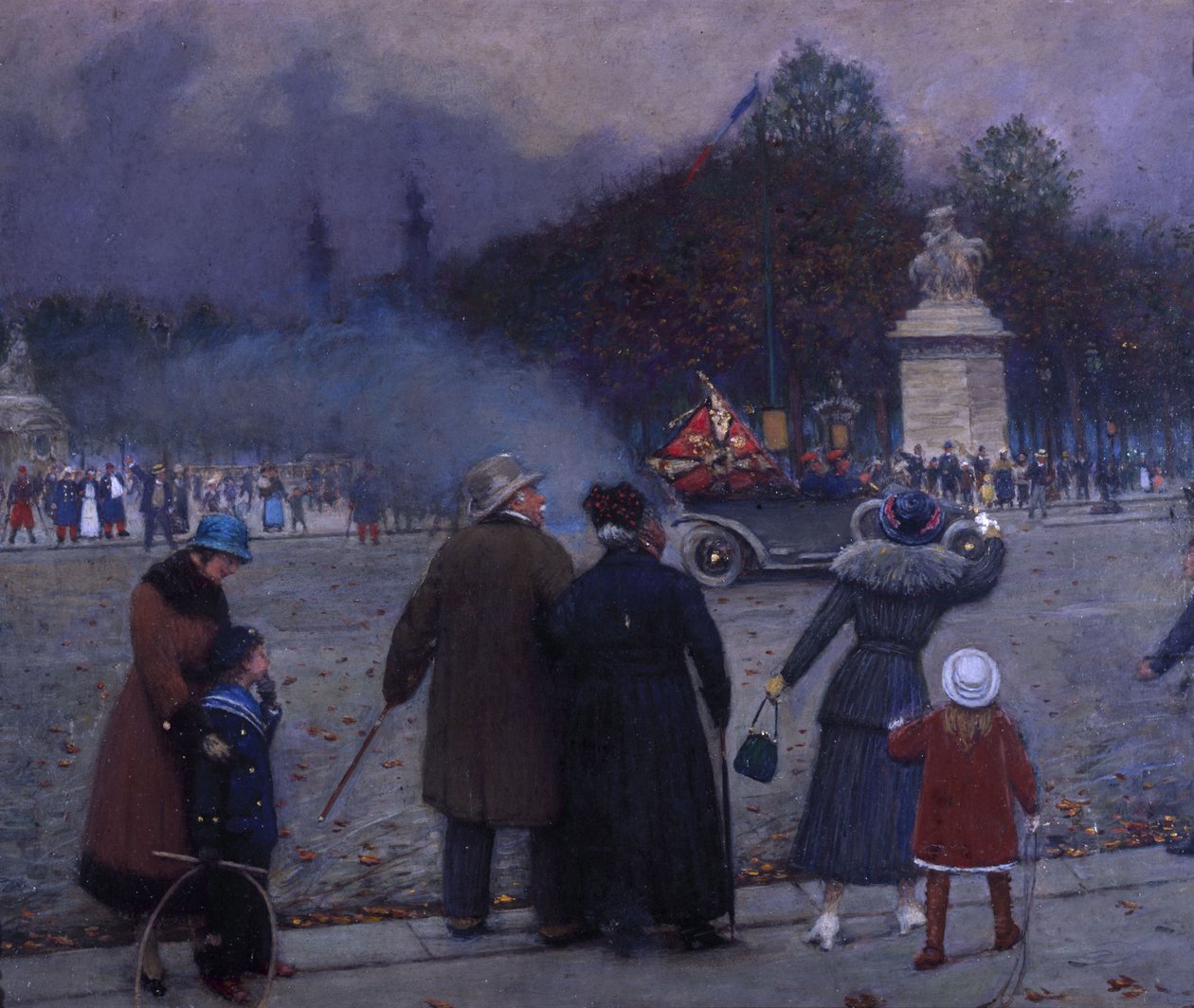 A bandeira alemã tomada para Les Invalides, c.1914 (óleo no cartão) de Jean Beraud