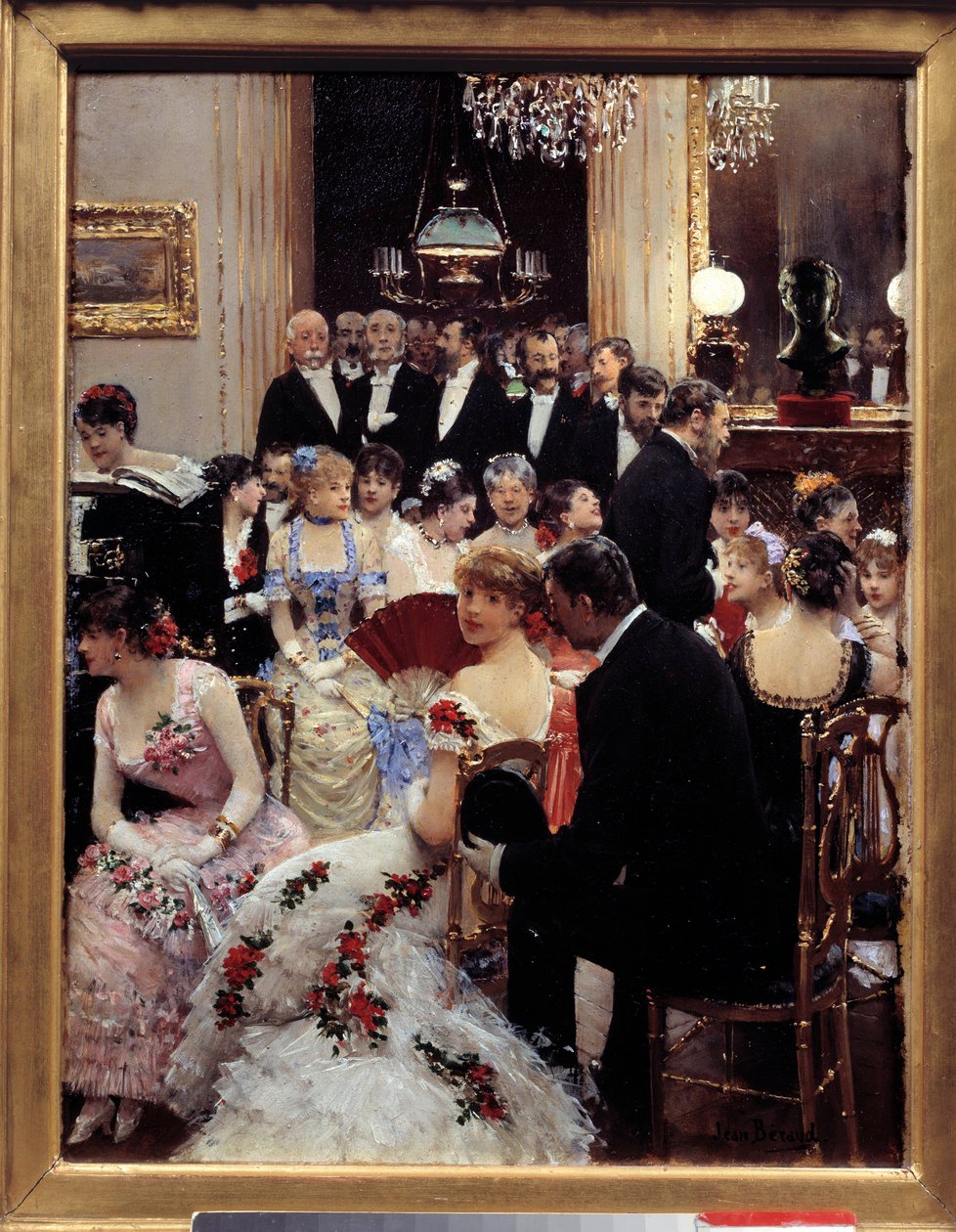 A noite. Pintura de Jean Beraud (1849-1936). Dim. 0,35x0,27m. Paris, Musee Carnavalet - O Soiree. Óleo sobre madeira, 0,35 x 0,27m. Paris, Musee Carnavalet. de Jean Beraud