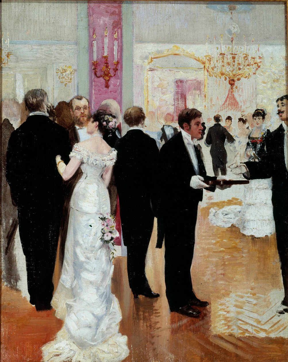 A recepção Uma noite social na sociedade parisiense da Belle Epoque. Pintura de Jean Beraud (1849-1935) Século XX. Coleção particular de Jean Beraud