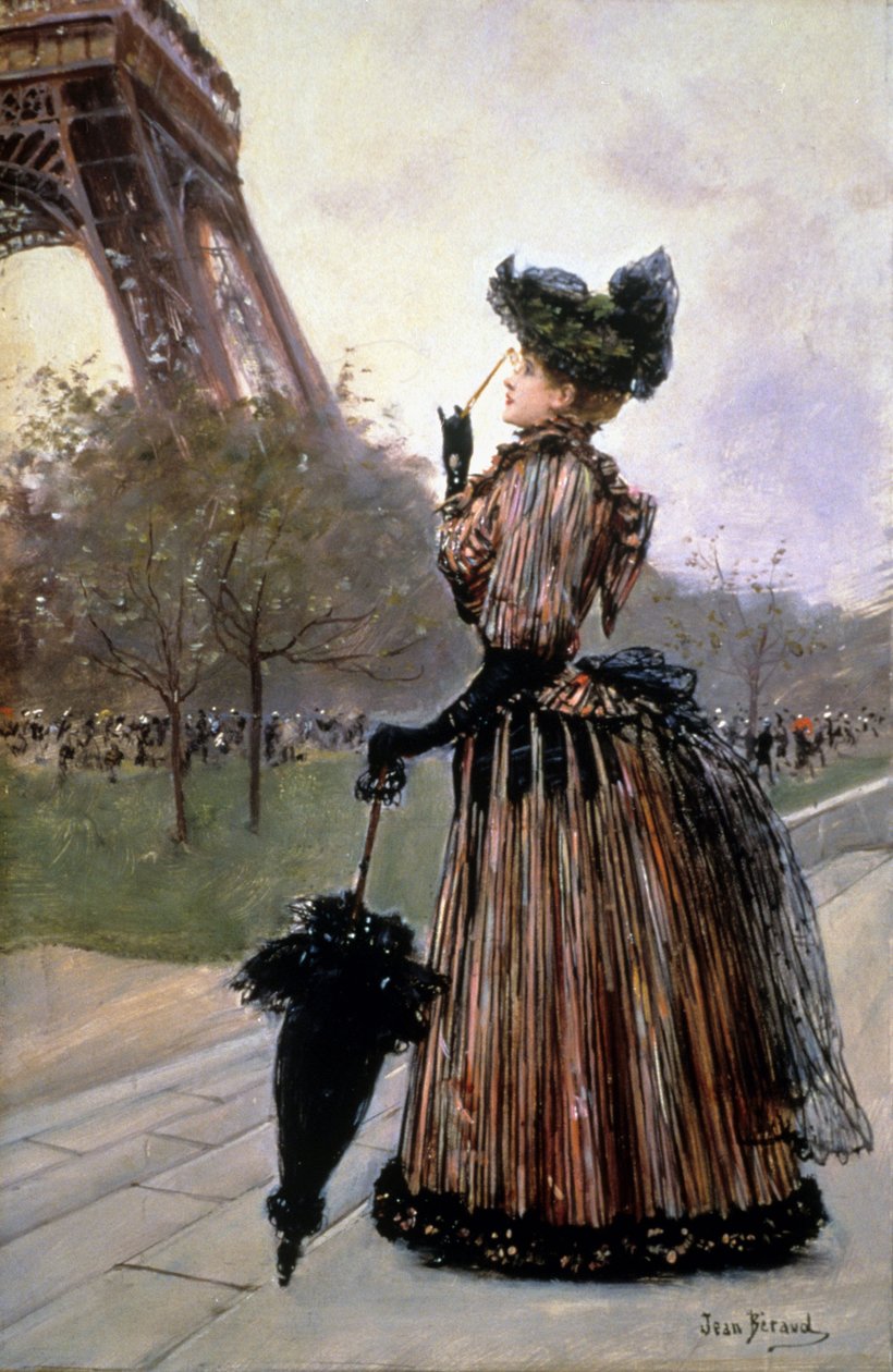 Mulher em frente da Torre Eiffel de Jean Beraud