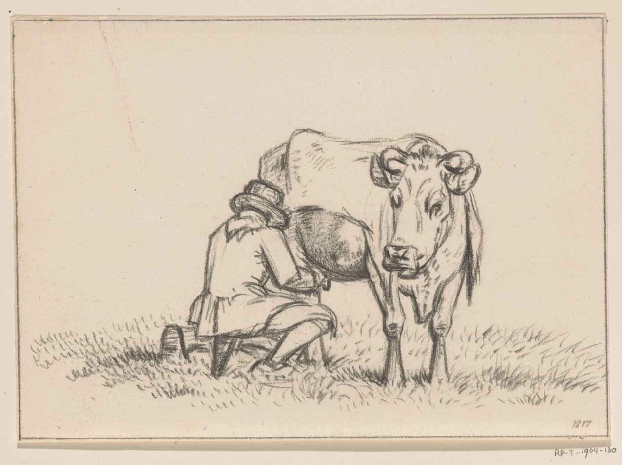 Uma vaca está sendo ordenhada de Jean Bernard