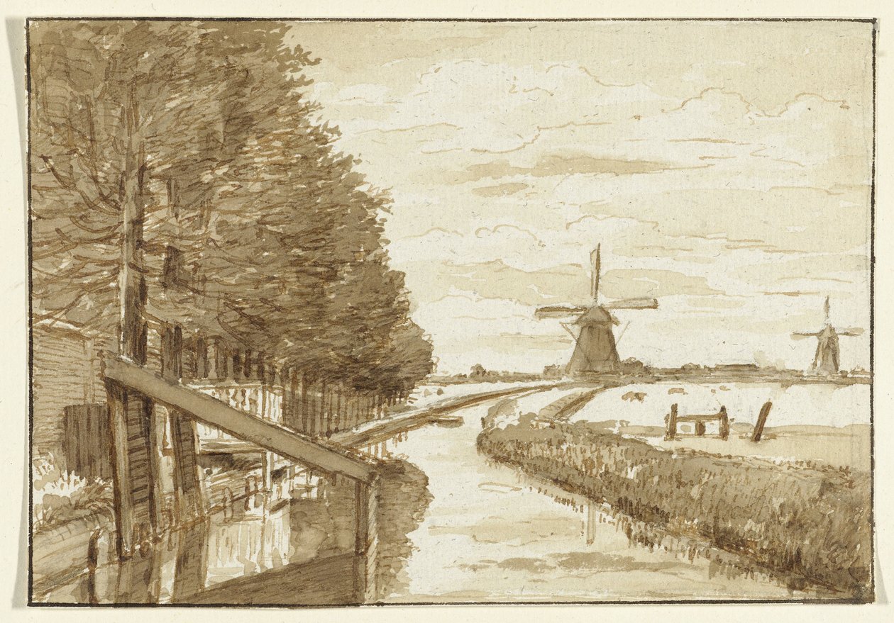 Paisagem com um canal e dois moinhos de vento de Jean Bernard