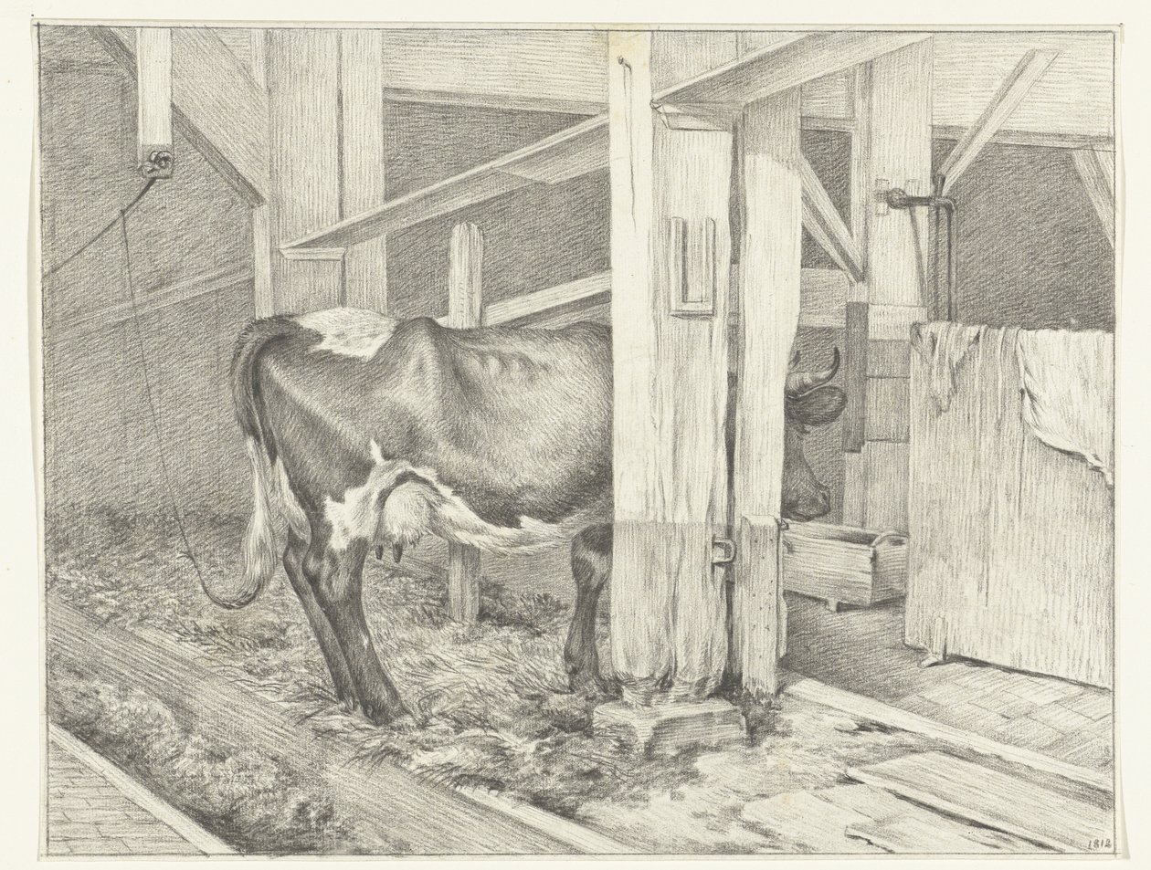 Vaca parada em um celeiro, à direita de Jean Bernard