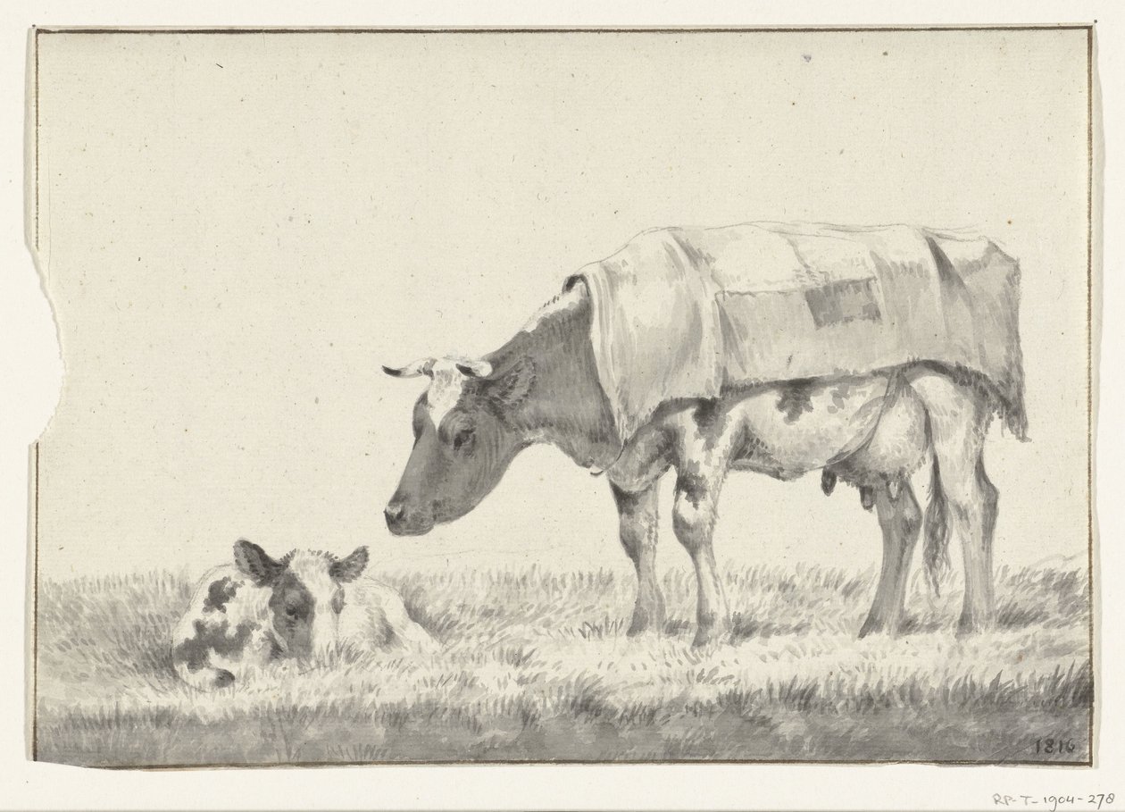 Vaca em pé, à esquerda, com bezerro deitado de Jean Bernard