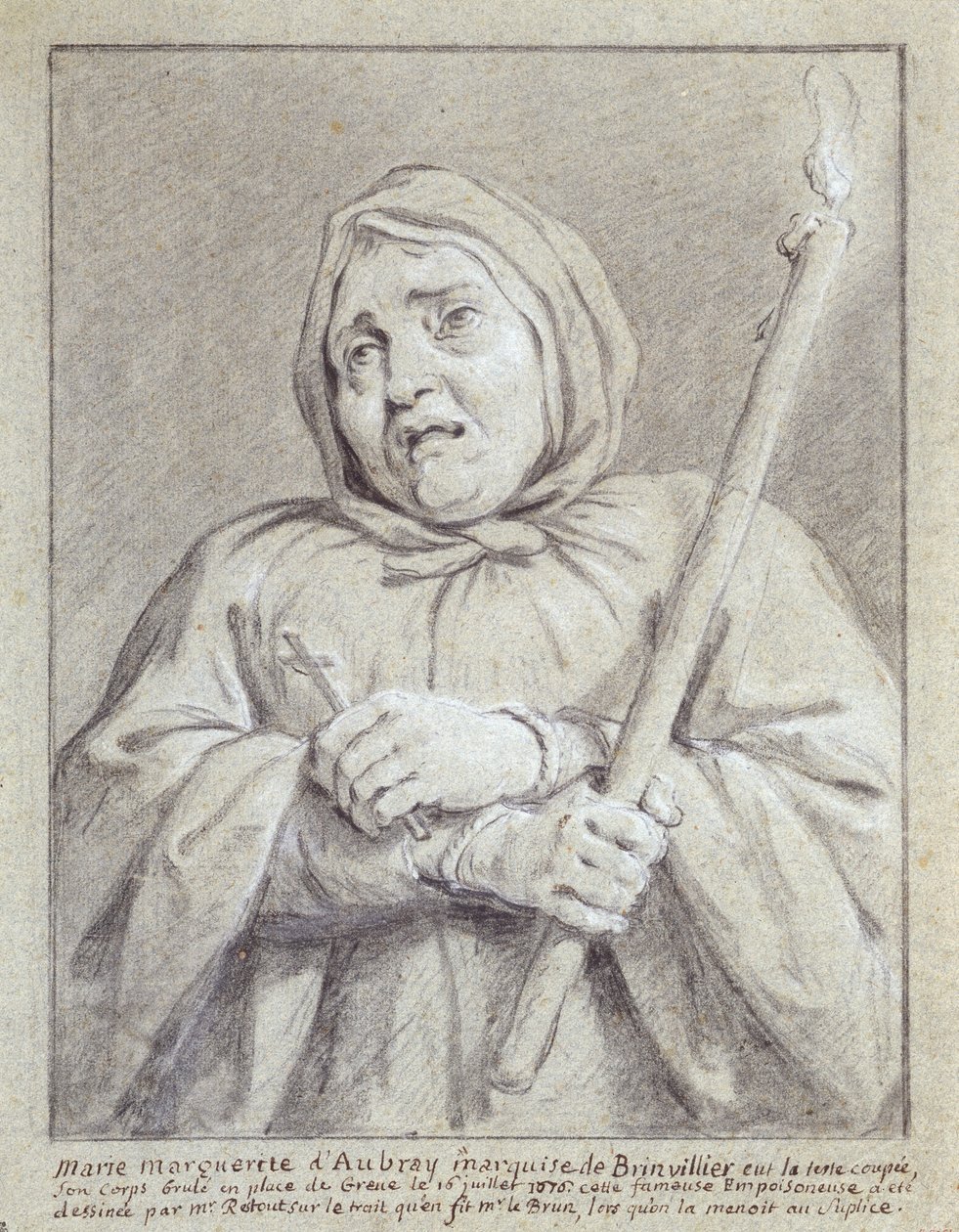 A Marquesa de Brinvilliers a caminho da morte (giz e lápis sobre papel) de Jean Bernard Restout