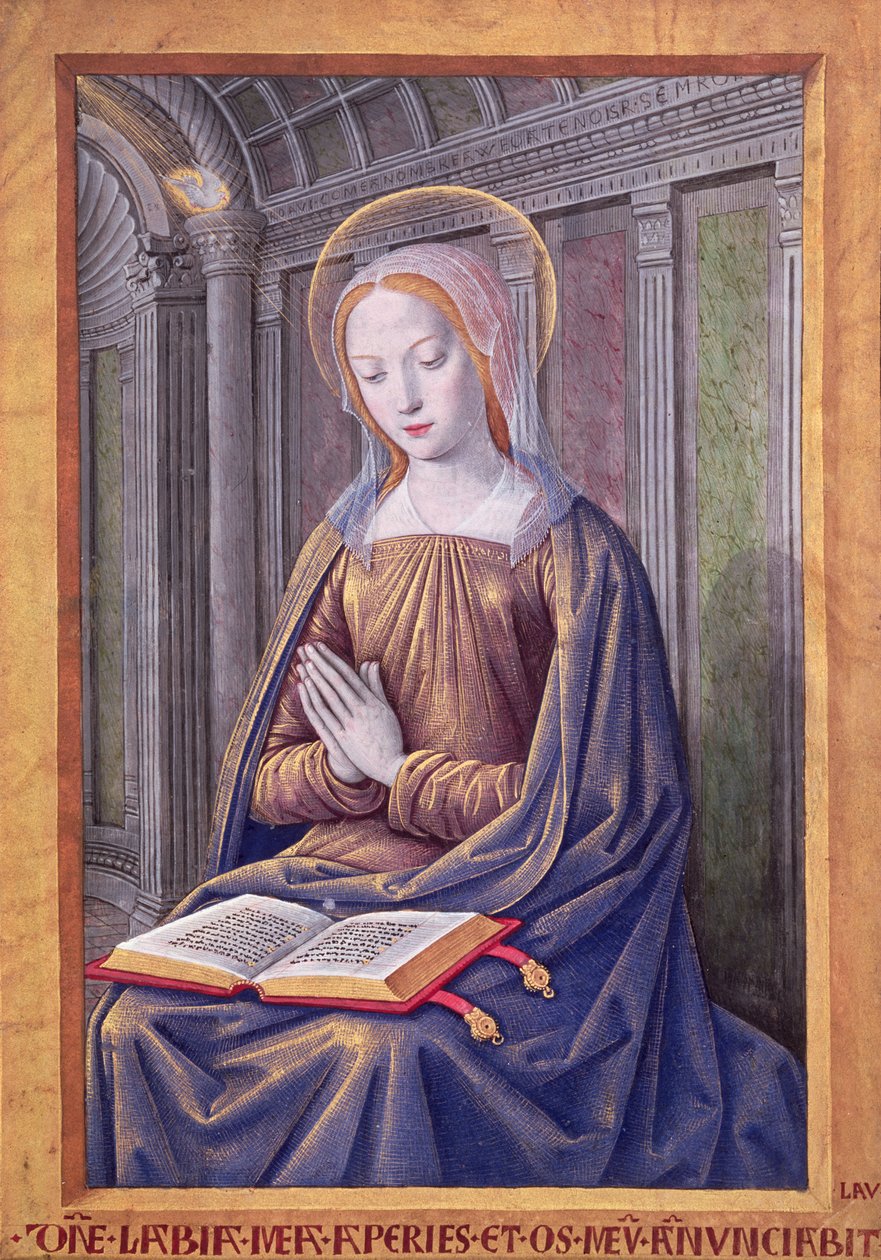 Acrescentar 25254 A Virgem a receber a Anunciação, das "Horas de Henrique VII", Tours, c.1500 (vellum) de Jean Bourdichon