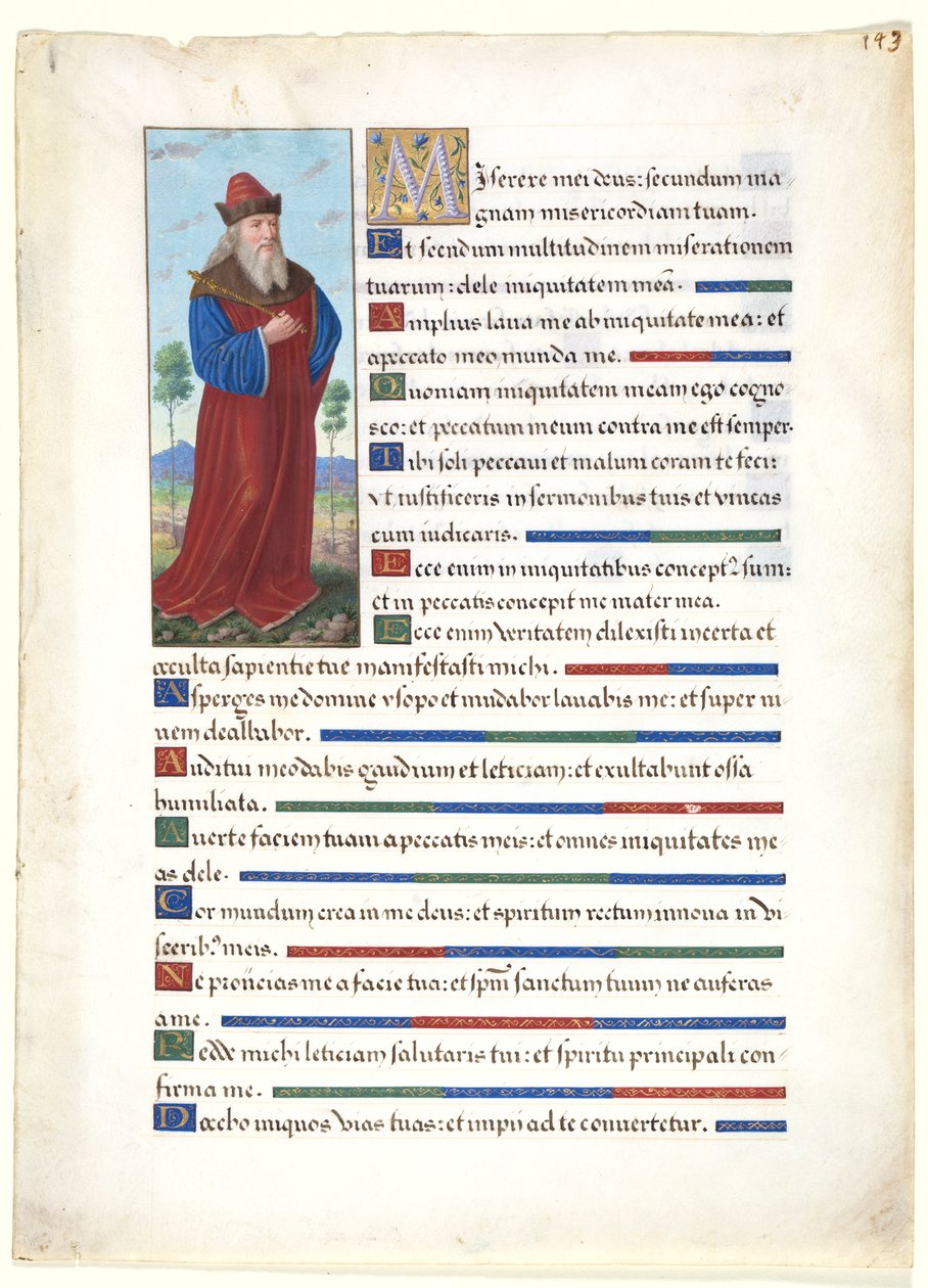 Folha de um livro de horas: Rei Davi, c. 1500. de Jean Bourdichon
