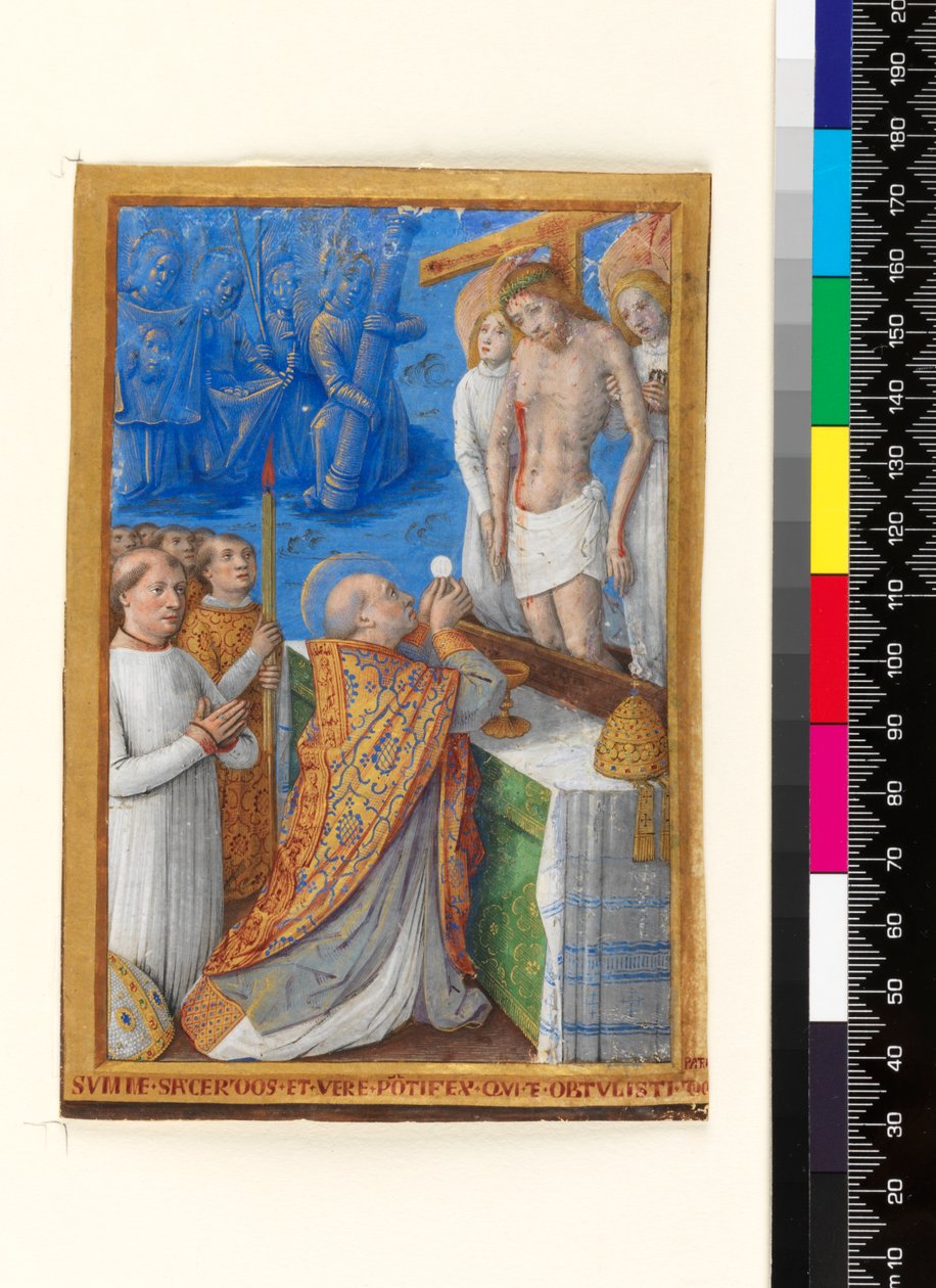 Folha de um Livro de Horas: A Missa de São Gregório, c.1485-94 (pergaminho) de Jean Bourdichon