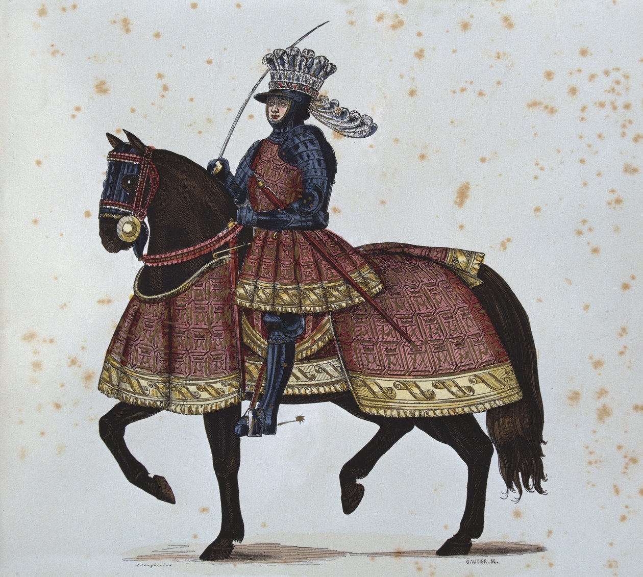 Luís XII entrando em Gênova, gravado por Gautier após uma ilustração nas "Horas de Ana da Bretanha", 1515-20 de Jean Bourdichon