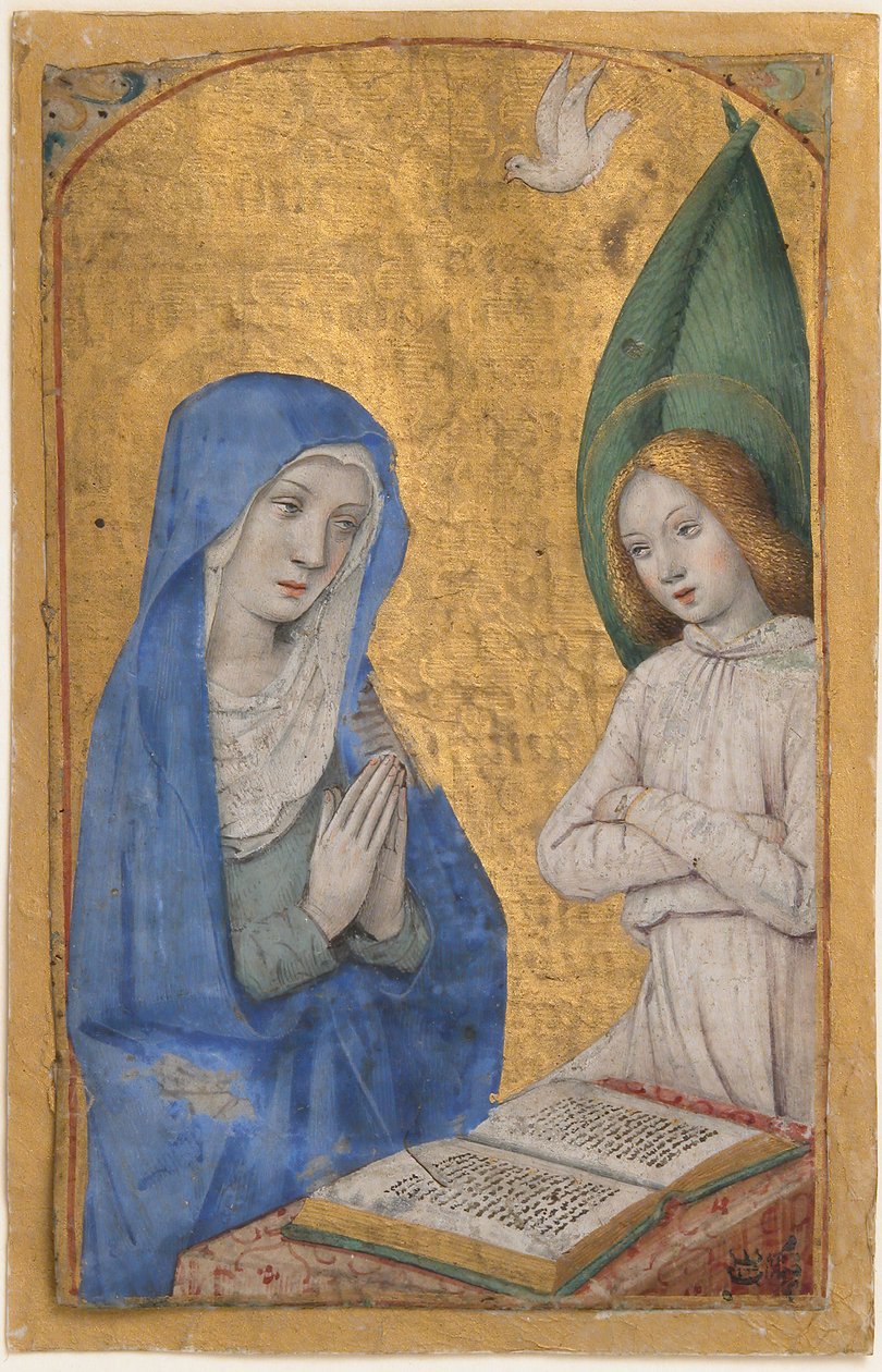 Folha de Manuscrito com a Anunciação de um Livro de Horas, francês, ca. 1485-90. de Jean Bourdichon