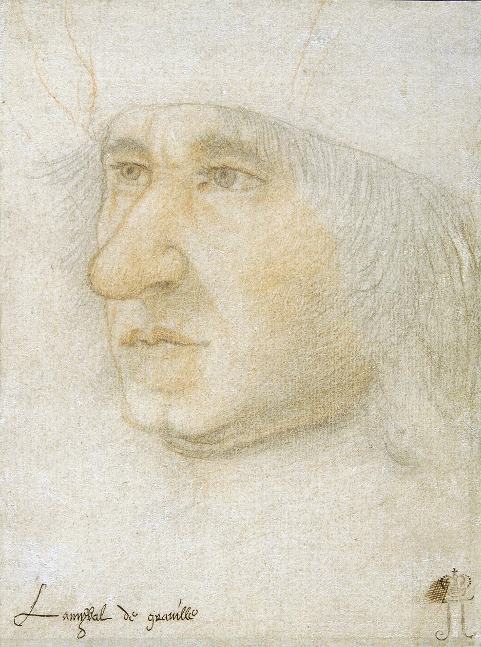 Retrato de Louis Malet de Graville (1438-1516), Almirante de França par Bourdichon, Jean (1457-1521). Giz preto e sangre sobre papel, tamanho : 16,9x12,7, Fim do 15º cen., Eremitério do Estado, São Petersburgo de Jean Bourdichon