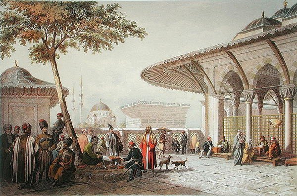 Interior do pátio da Mesquita Top-Hani, ilustração de 
