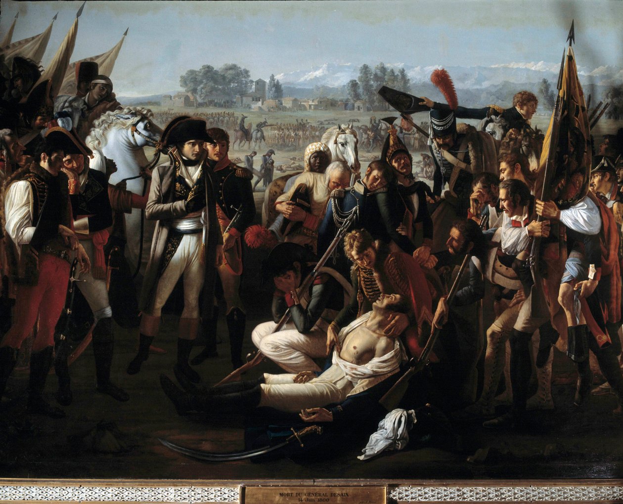 Morte do General Charles Antoine Desaix de Veygoux (1768-1800) na Batalha de Marengo em 14/06/1800 sob os olhos de Napoleão Bonaparte (1769-1821) Detalhe. Pintura de Jean Broc (1771-1850) Século XIX. Dim. 3,2x4,5 m. de Jean Broc