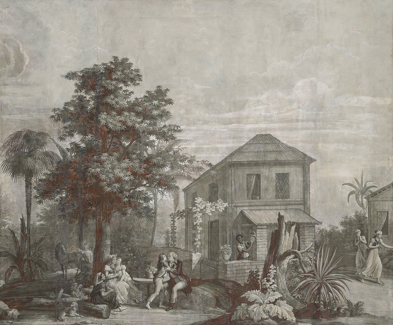 Family Time, painel de papel de parede da série "Paul et Virginie", de Dufour & Cie, c.1823 de Jean Broc