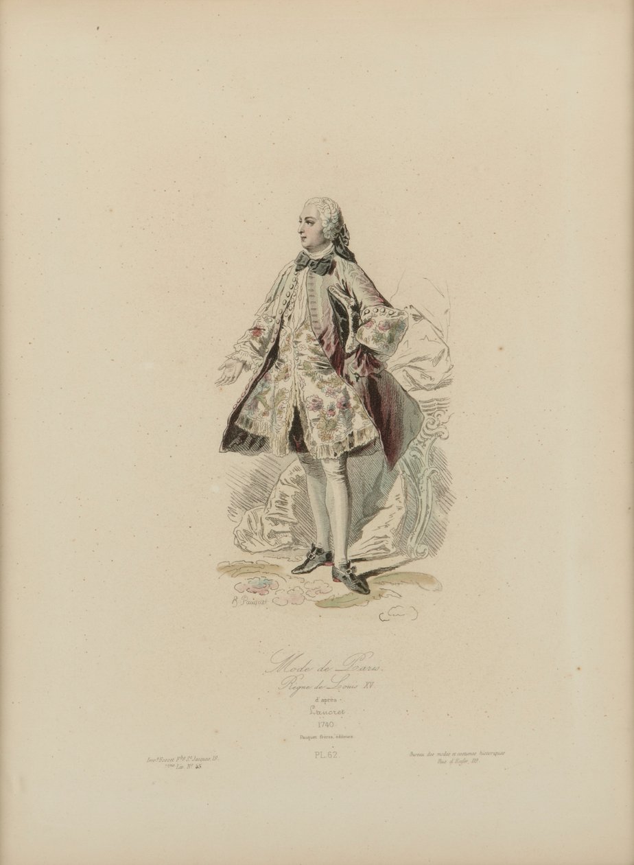 Moda parisiense: Reinado de Luís XV (gravura colorida à mão) de Jean Charles (1800 79) Pauquet