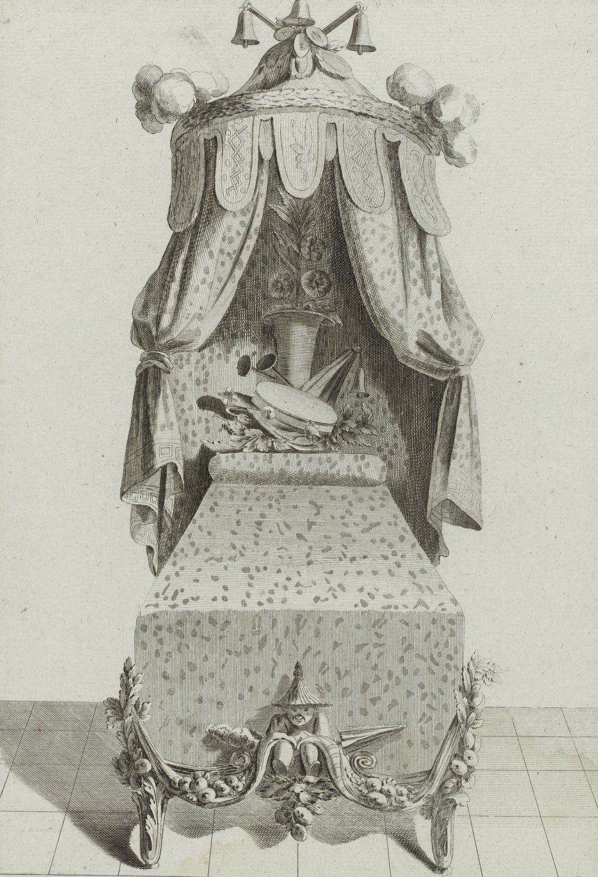 Lit à la Chinoise, publicado em meados da década de 1770 (gravação em papel depositado) de Jean Charles (after) Delafosse