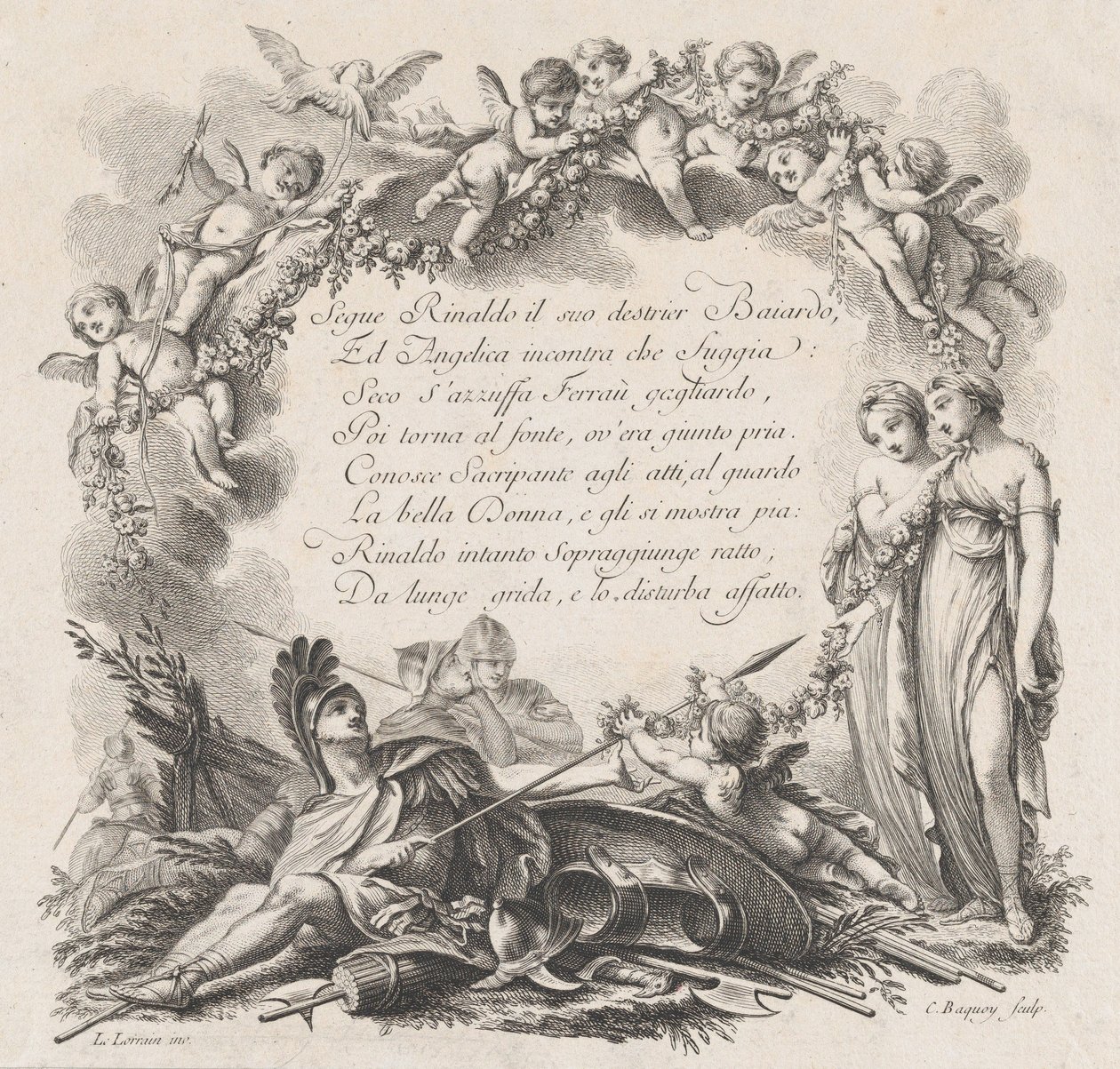 Vinheta para o primeiro canto de Roland Furieux, século XVIII. de Jean Charles Baquoy