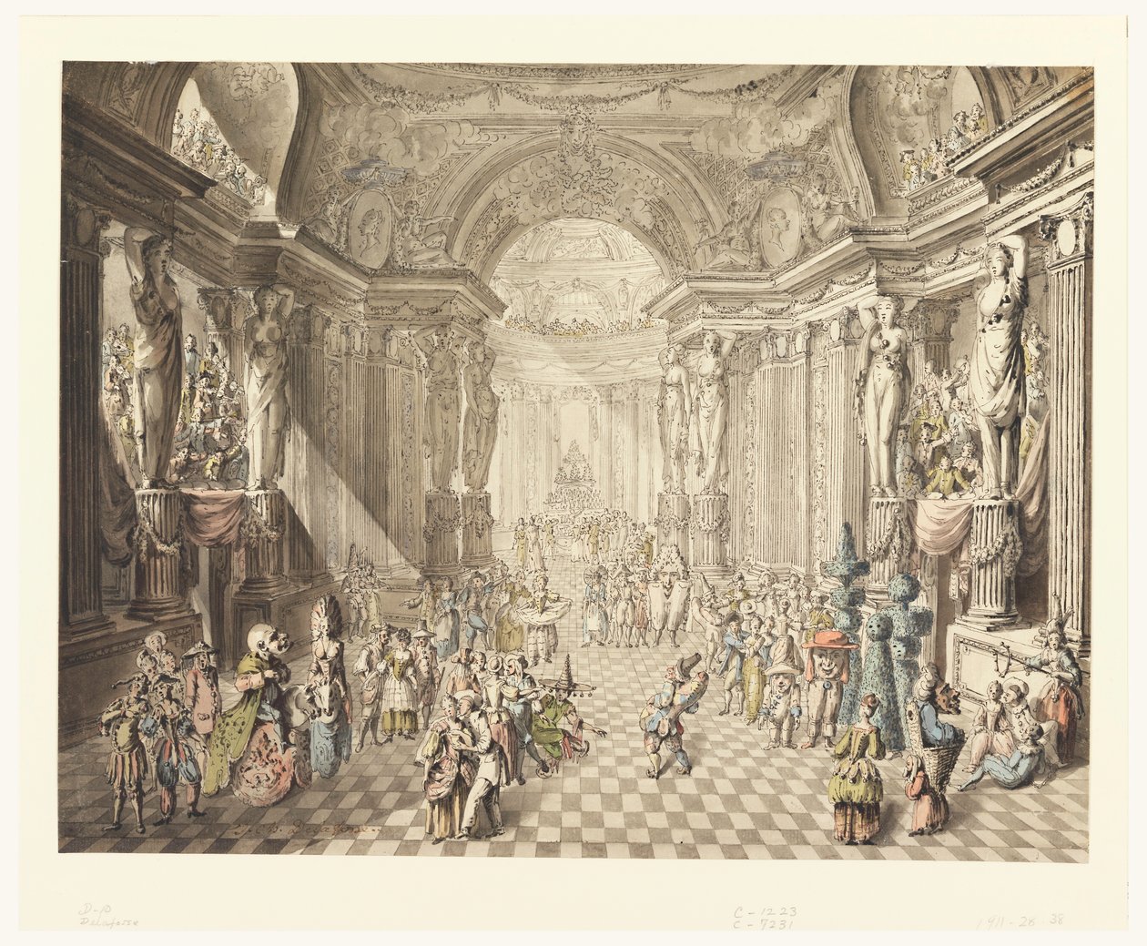 Desenho, Vista de um baile de máscaras, 1770-80 de Jean Charles Delafosse