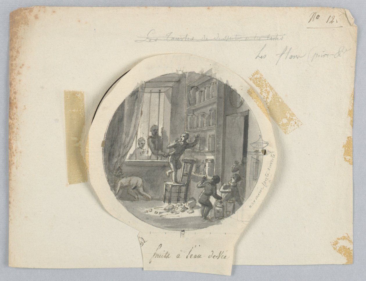 Projeto para Prato de Porcelana Pintado, Frutas em Licor de Ameixa para o Services des Objets de Dessert (Serviço de Sobremesa) de Jean Charles Develly