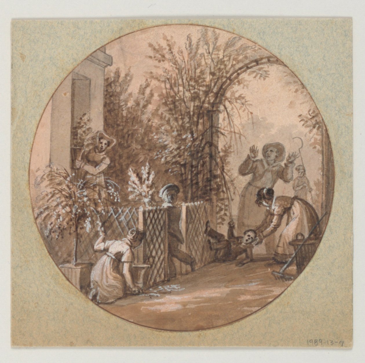 Projeto para um Prato de Porcelana Pintado, Cena do Jardim do Service de la Culture des Fleurs (Serviço de Cultivo de Flores) de Jean Charles Develly