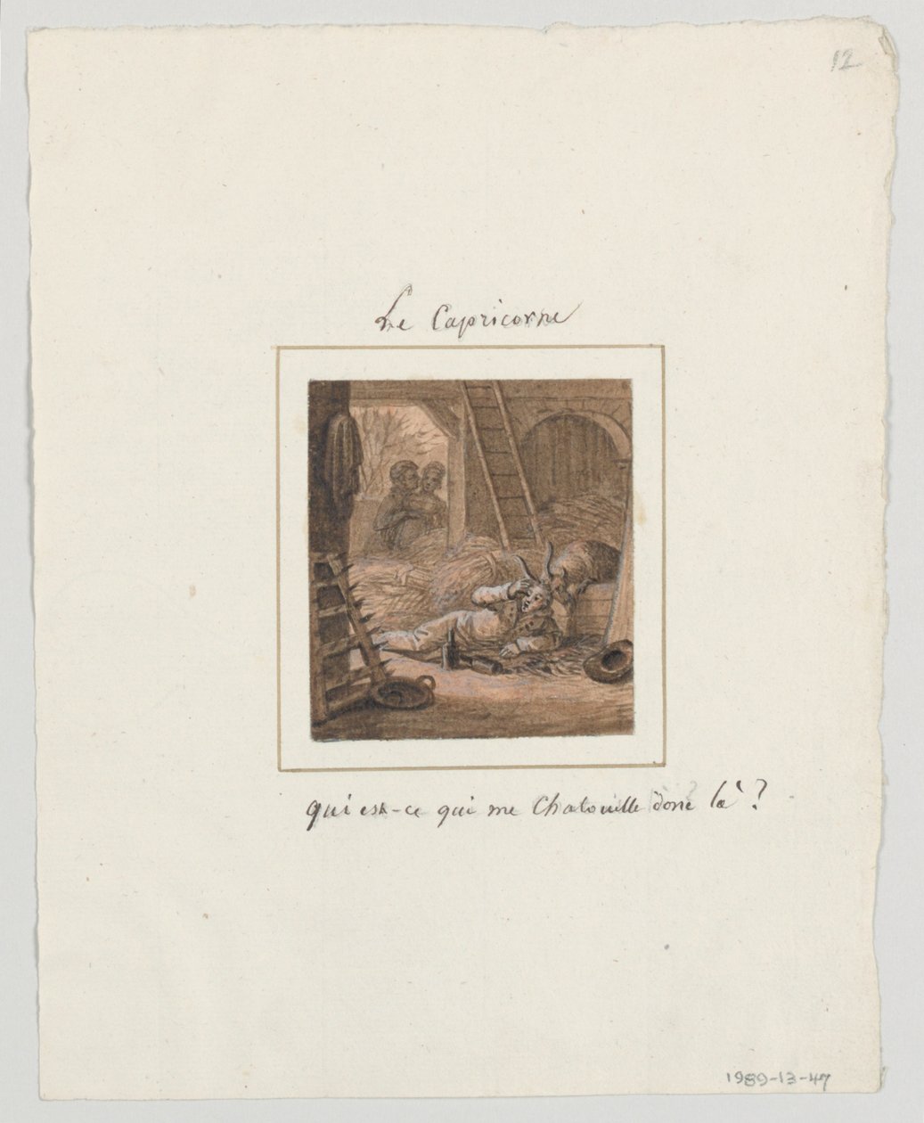 Design para um Prato de Porcelana Pintado, Le Capricorne (Capricórnio) do serviço le Zodiac Travesti (The Farcical Zodiac) de Jean Charles Develly