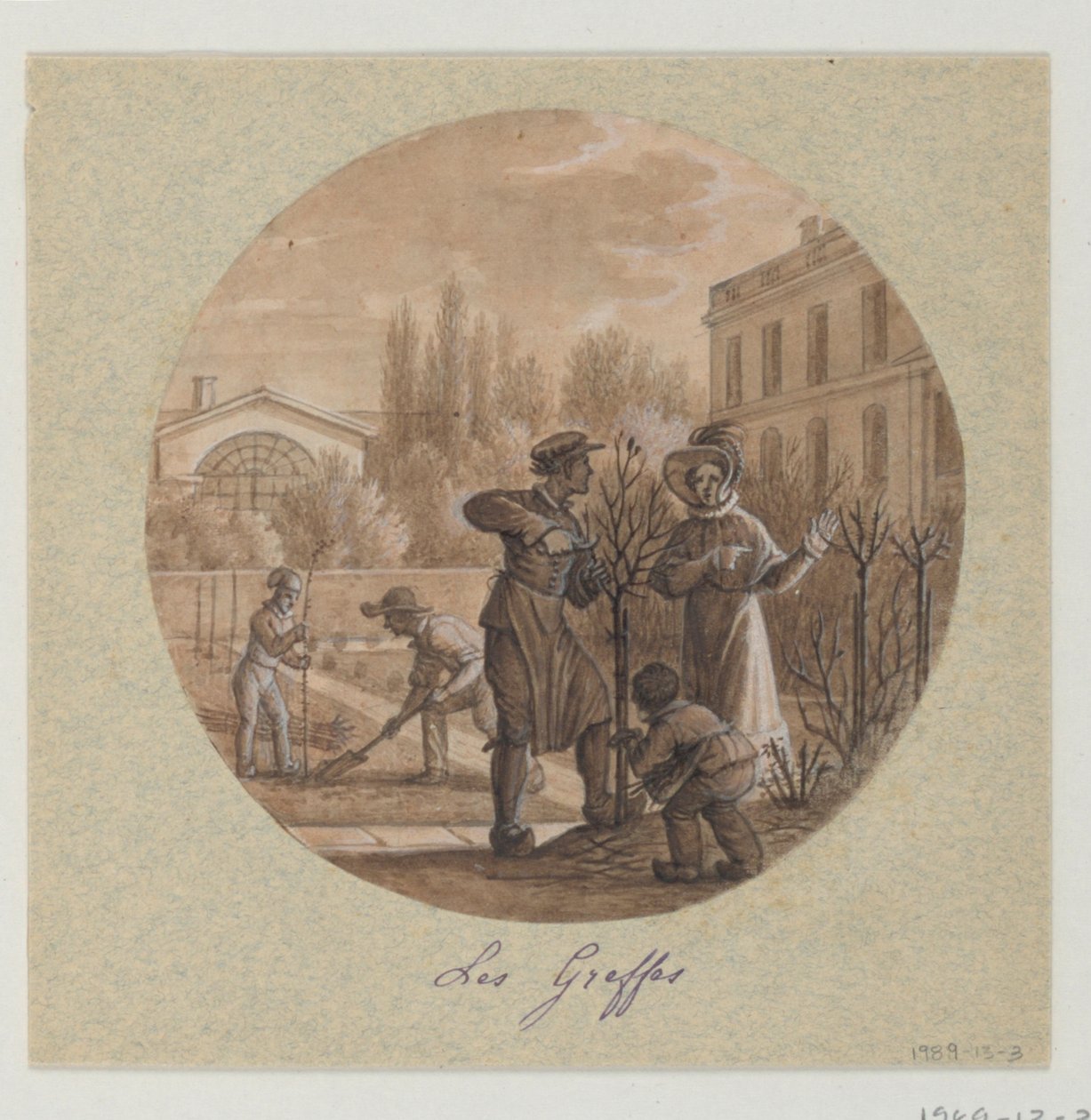 Projeto para um Prato de Porcelana Pintado, Les Greffes (Enxertos) do Service de la Culture des Fleurs (Serviço de Cultivo de Flores) de Jean Charles Develly