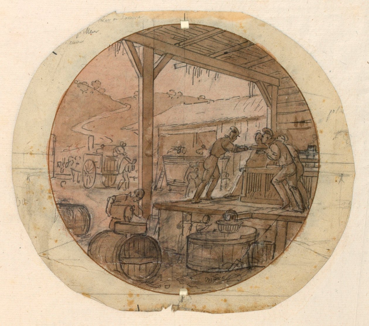 Projeto para uma placa de porcelana pintada, carga ou descarga de mercadorias de Jean Charles Develly