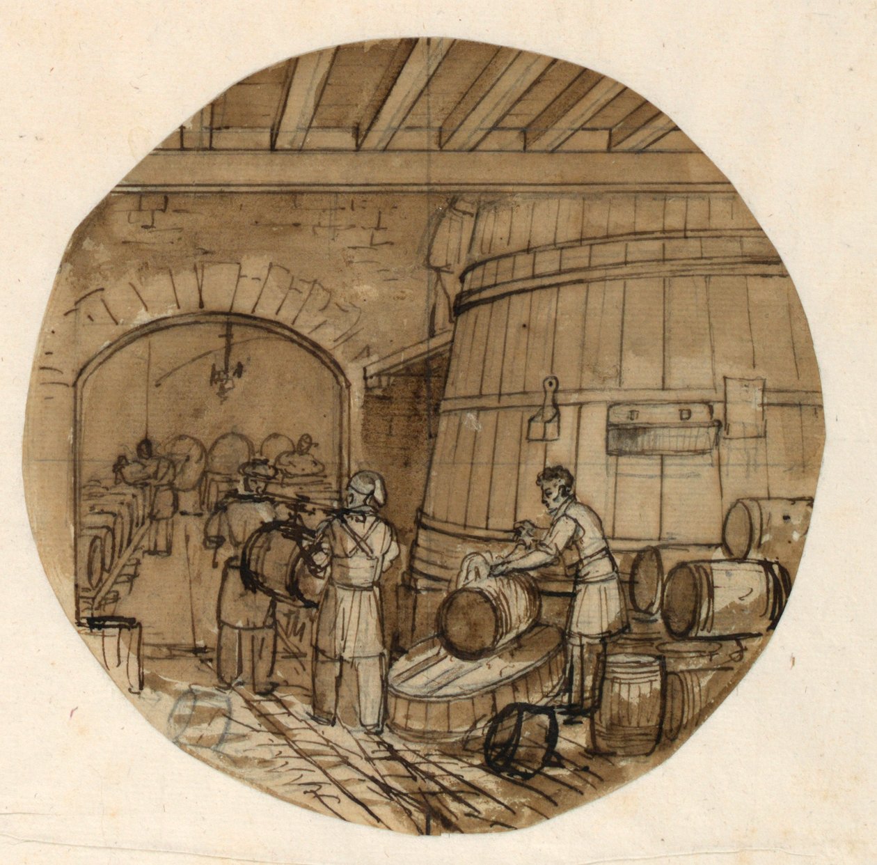 Design para um prato de porcelana, interior da cervejaria para o Sevres Industrial Arts Service de Jean Charles Develly