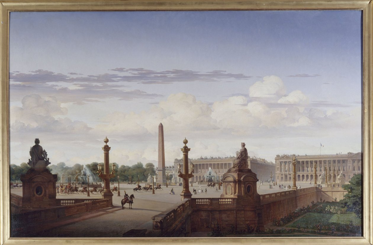 Praça da Concórdia, vista do terraço à beira-mar; o Rei Louis-Philippe atravessa a praça numa carruagem, 1846 (óleo sobre tela) de Jean Charles Geslin