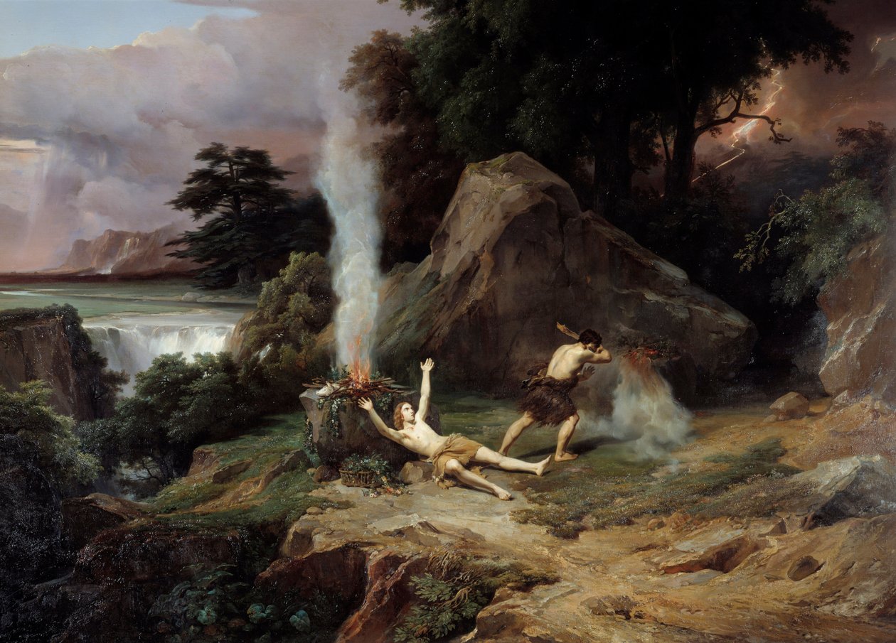 A morte de Abel Caim, ciumento, mata o seu irmão Abel. Pintura de Jean Charles Remond (1795-1875) 1838 Sol. 2,65x3,98 m Montpellier musee Fabre de Jean Charles Joseph Rémond