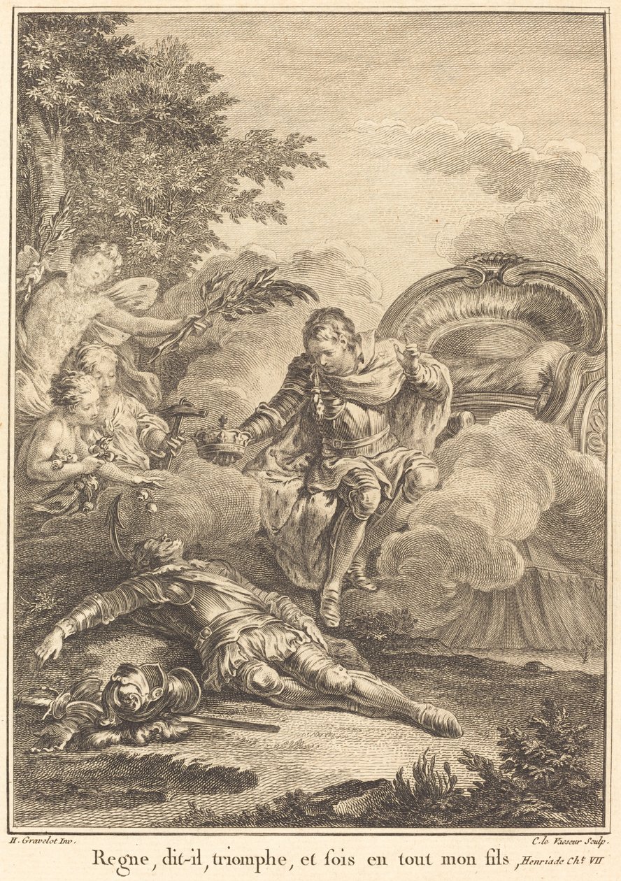 Regne, dit-il, triomphe, et sois en tout mon fils de Jean Charles Levasseur after Hubert François Gravelot