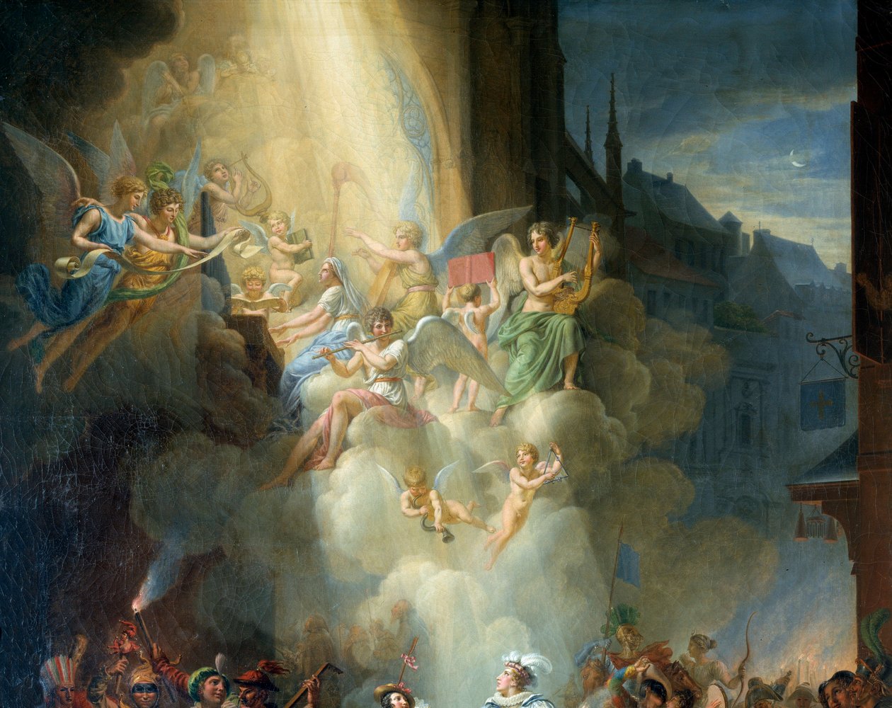 Detalhe de "A conversão de Henri de Joyeuse" (século XVI). Anjos músicos. Pintura de Jean Charles Tardieu (1765-1830) de Jean Charles Tardieu