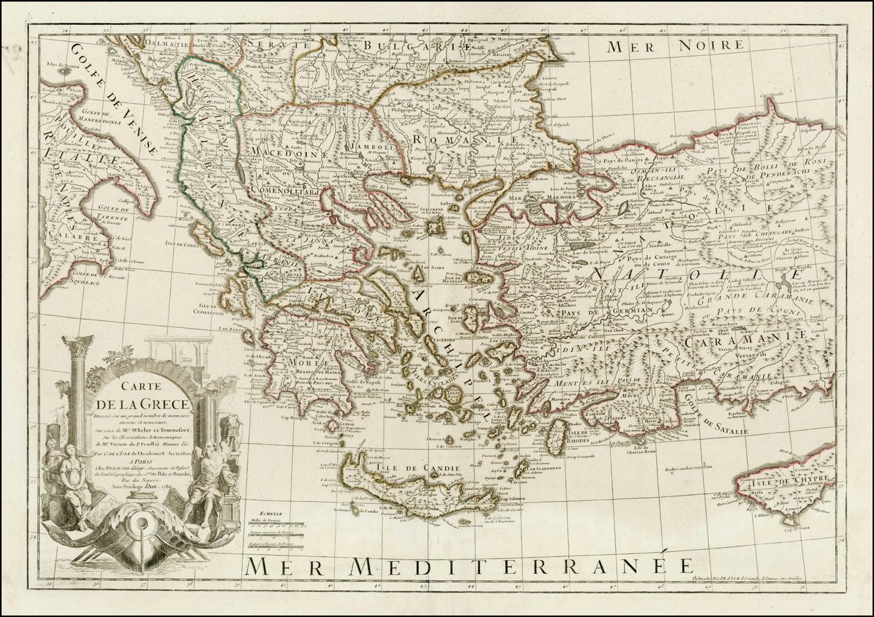 Mapa de 1780 - Carte de la Grece Dressee sur un grand nombre de memoires anciens et nouveaux, Sur ceux de Mrs. Whele et Tournefort de Jean Claude Dezauche