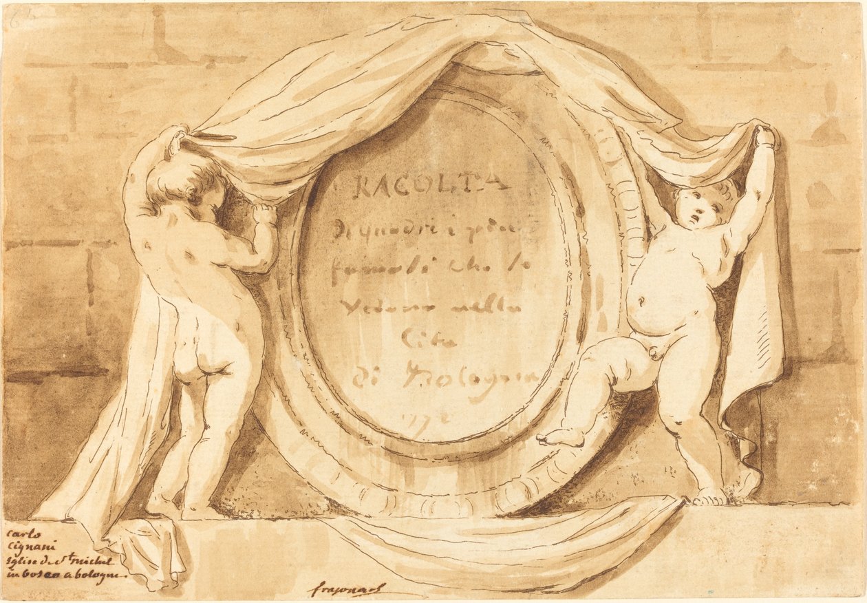 Página de rosto: Desenho oval da Igreja de San Michele de Bosco, Bolonha de Jean Claude Richard de Saint Non after Jean Honoré Fragonard after Carlo Cignani